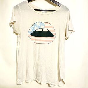Wildfox Womens White American Flag‎ Lips Graphic Print Oversized T Shirt Size M